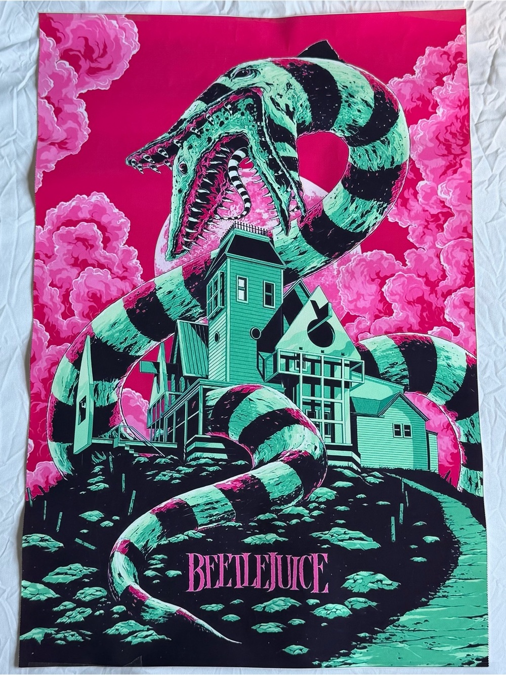 Brand New Beetlejuice Pink & Green Graphic Vintage Movie Film Poster Horror Art